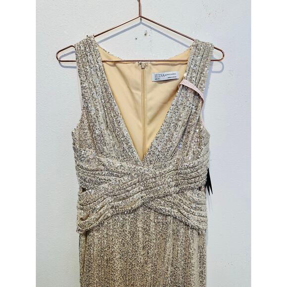 MAC DUGGAL 26598 Nude Silver V-Neck Sequin Wrap Waist Gown NWT size 10 - Picture 6 of 16